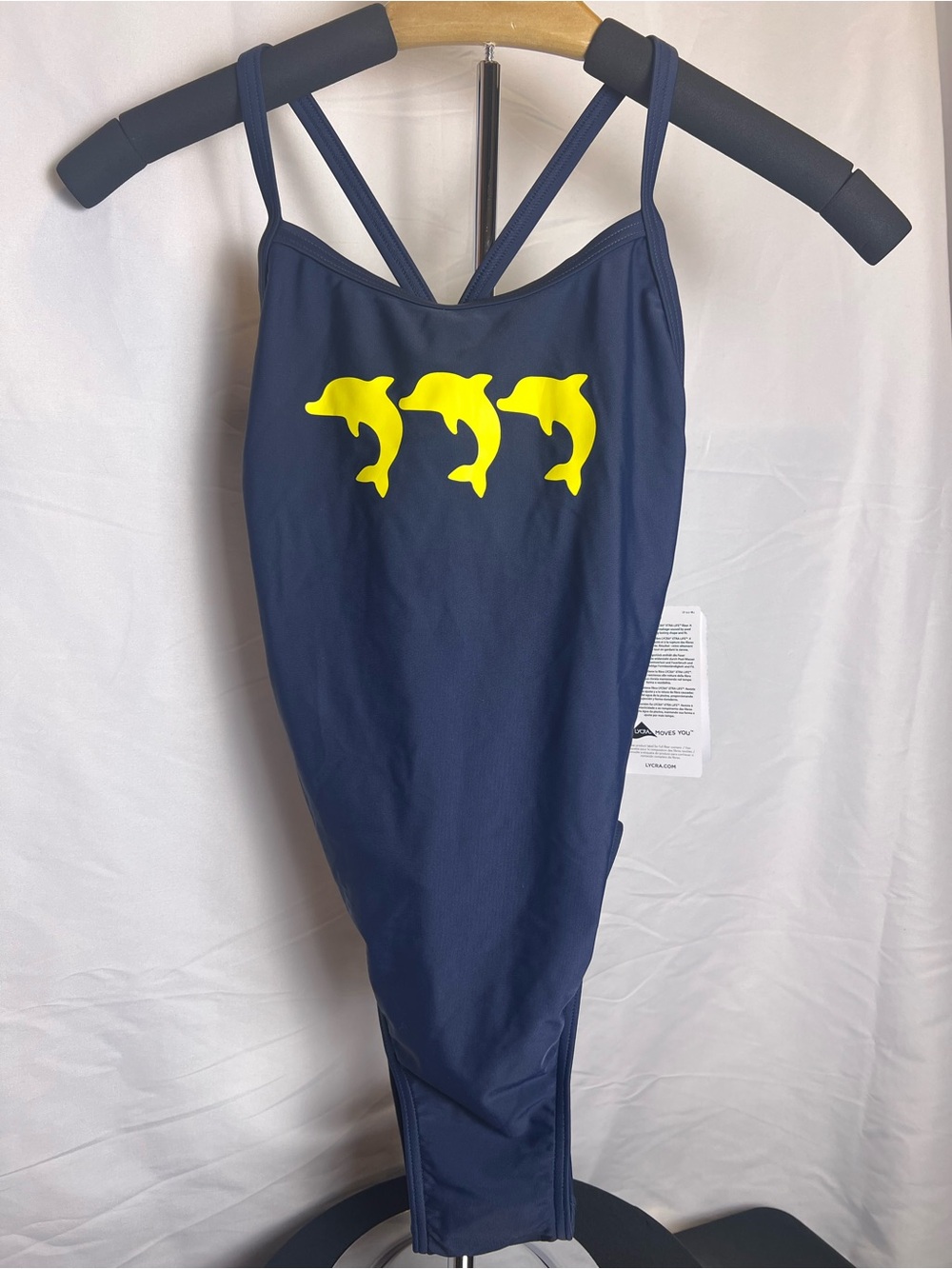 NWT Sporti Dolphin Thin Strap One-Piece Swimsuit Navy Blue Size 32